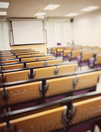 rows of desks in a classroom