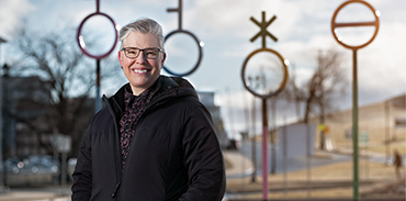 Dr. Sue Atkinson at an art installation by Halifax artist Margot Durling