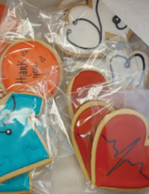 Physician themed cookies - scrub shirt, stethoscope, heart