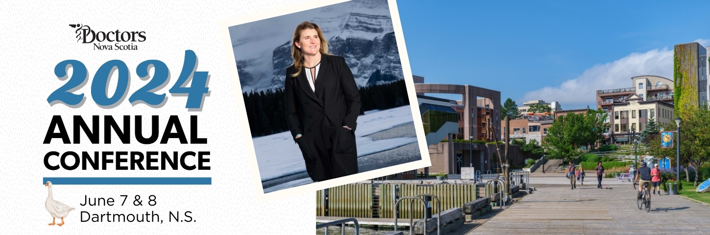 Dartmouth Nova Scotia waterfront with inset photo of Dr. Hayley Wickenheiser