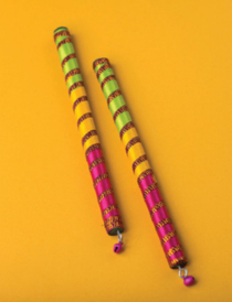 Decorative wooden sticks like these are used during the Dandiya, a dance form performed during Navratri