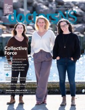 Drs. Carly Crewe, Rebecca Hoffer and Nicola Smith on the cover of the October 2024 issue of the doctorsNS magazine