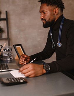 Doctor conducting a virtual medical appointment